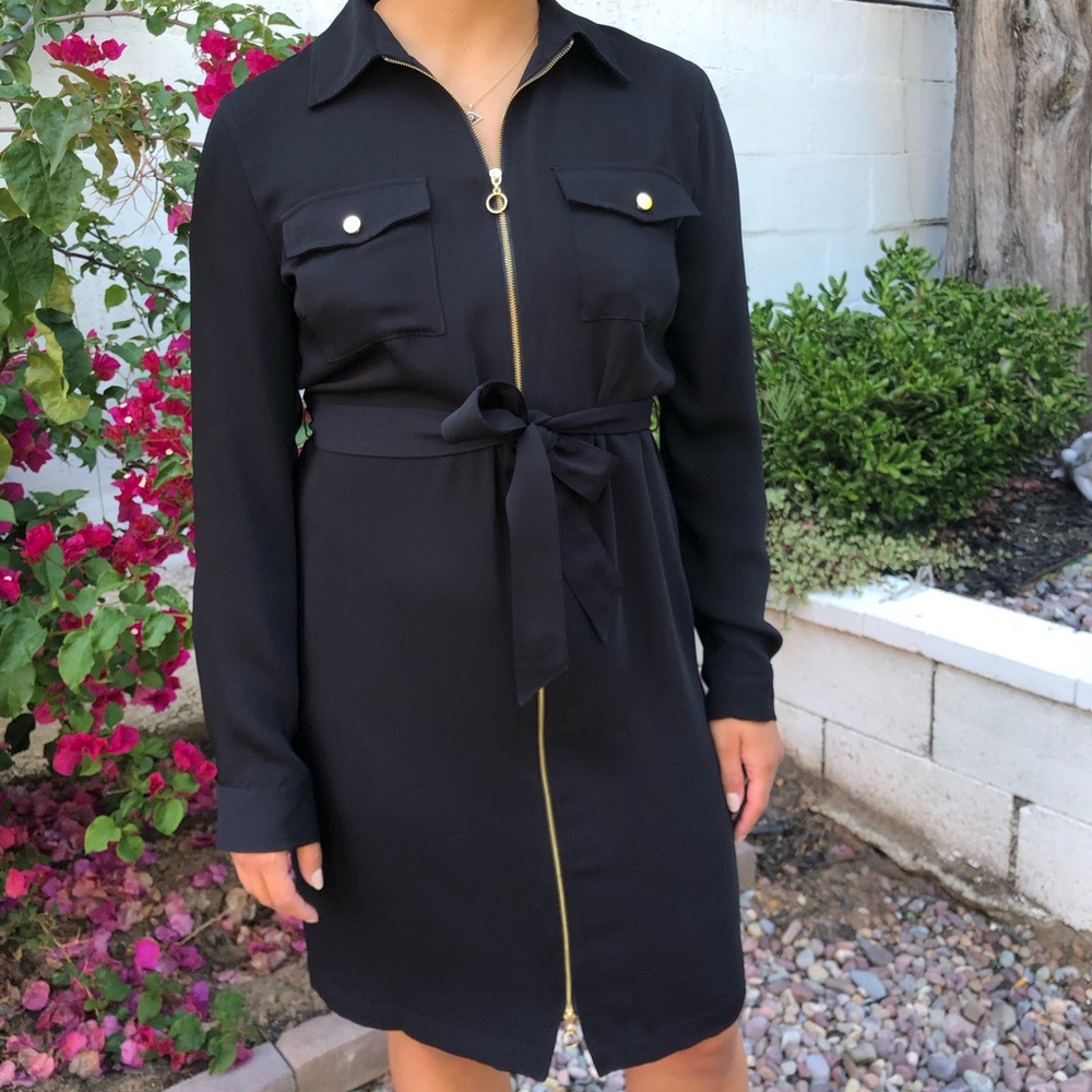 Calvin Klein 10 Black Gold Zip Front Dress
